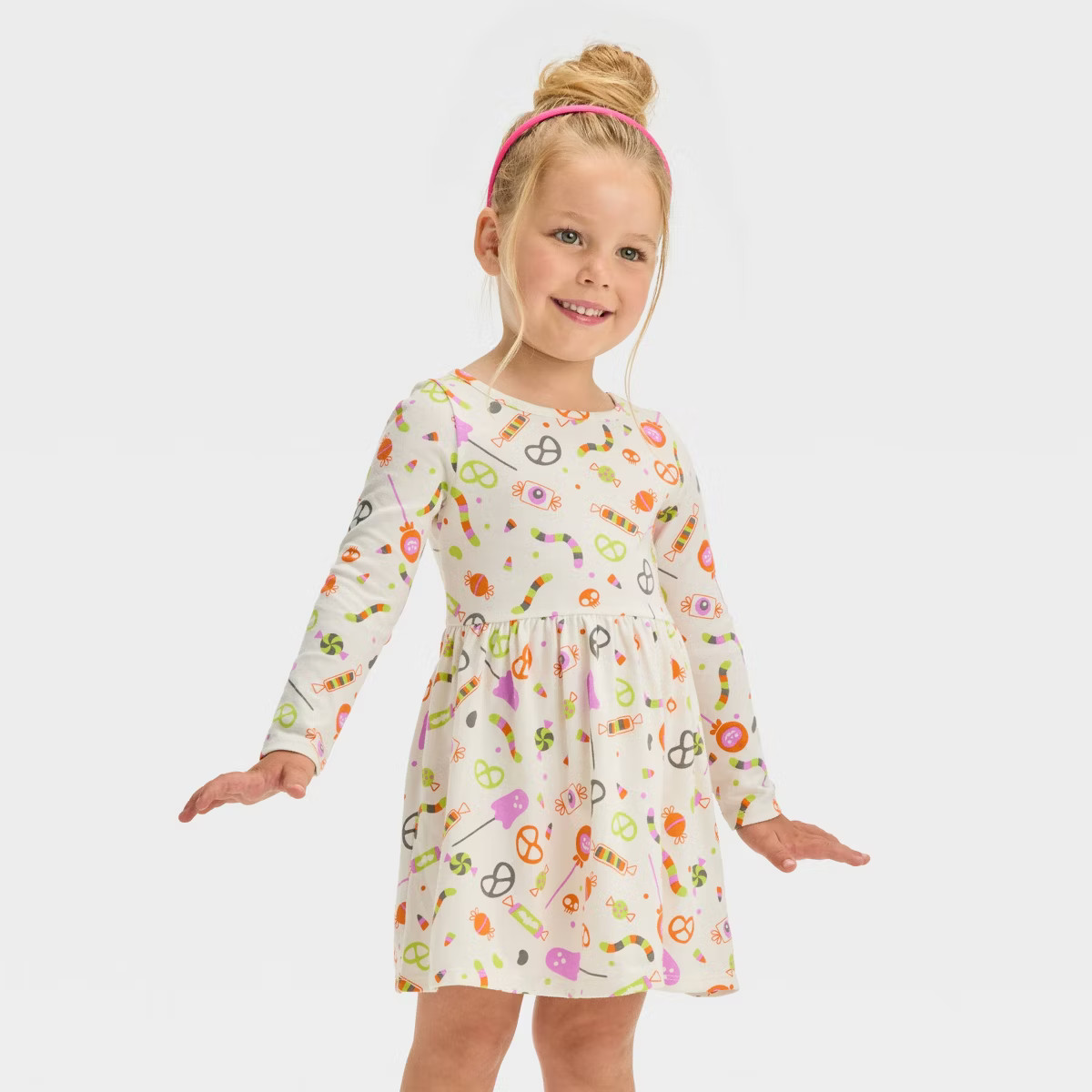 Toddler Girls' Long Sleeve Halloween Printed Dress - Cat & Jack™ Orange 2T | Target