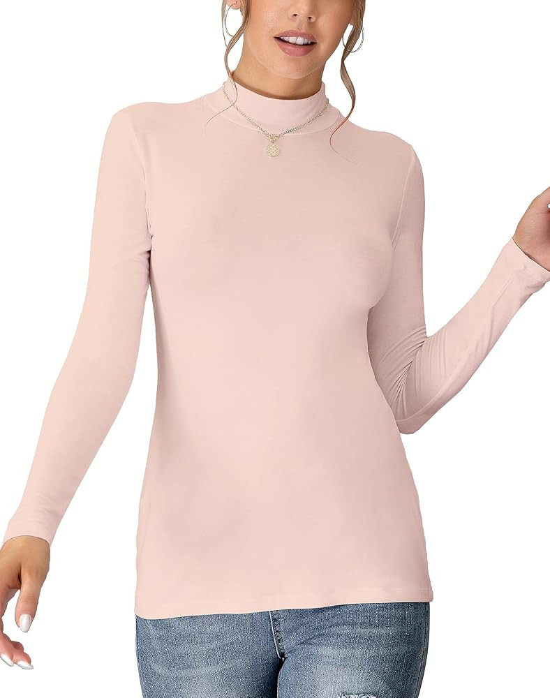 UNTYHOTS Women's Sleeveless Long Sleeves Mock Turtleneck Top Basic Stretch Fitting Pullover Light... | Amazon (US)