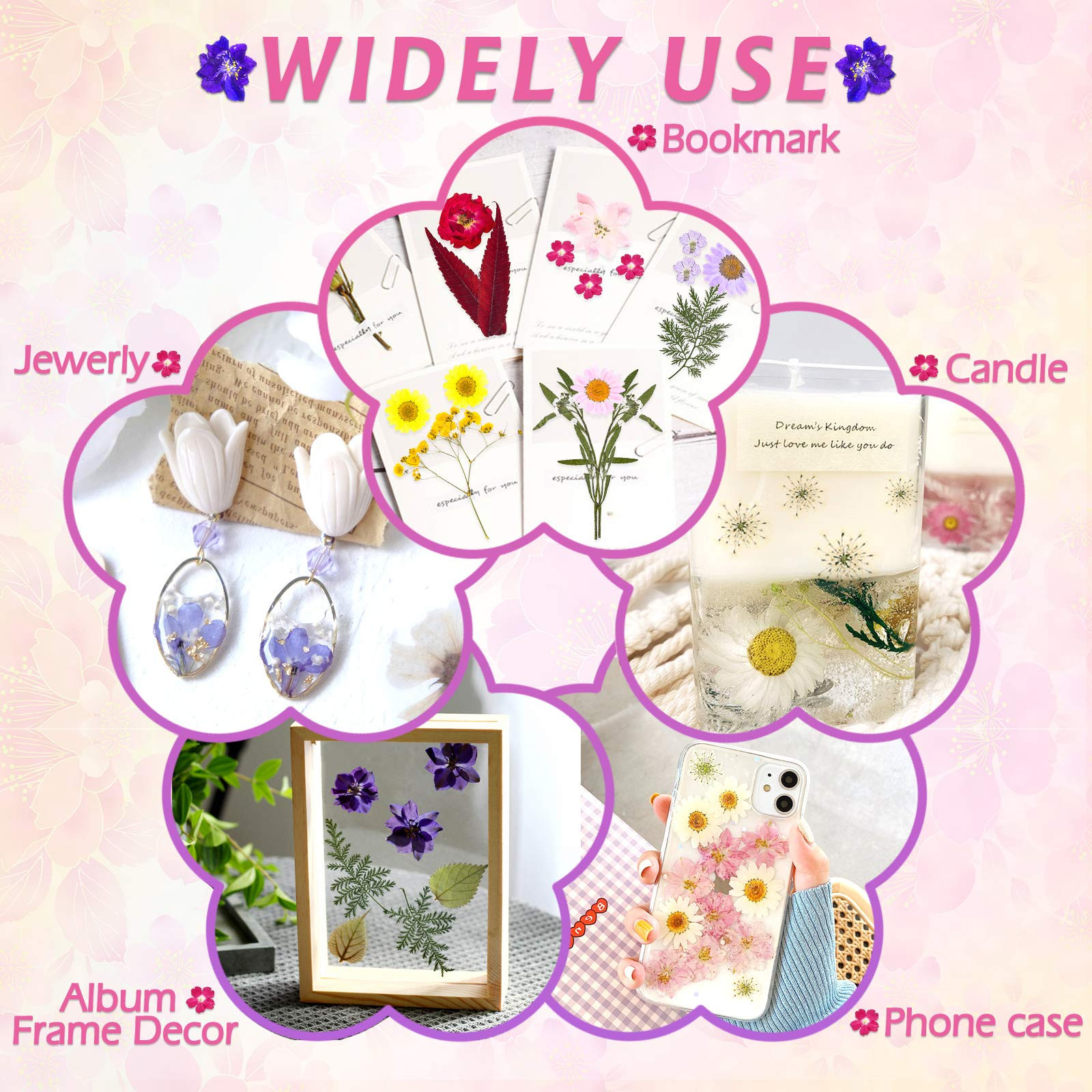 140 Pcs Dried Pressed Flowers for Resin, Real Pressed Flowers Dry Leaves Bulk Natural Herbs Kit f... | Amazon (US)