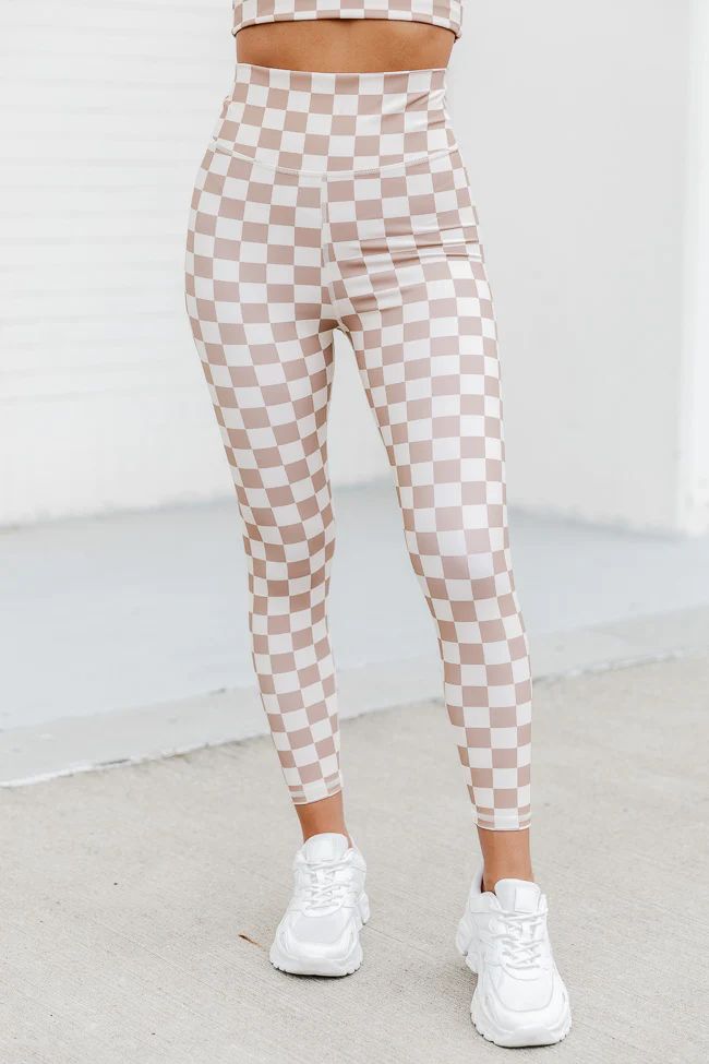 Doing This For Me Beige Checkered Legging | Pink Lily