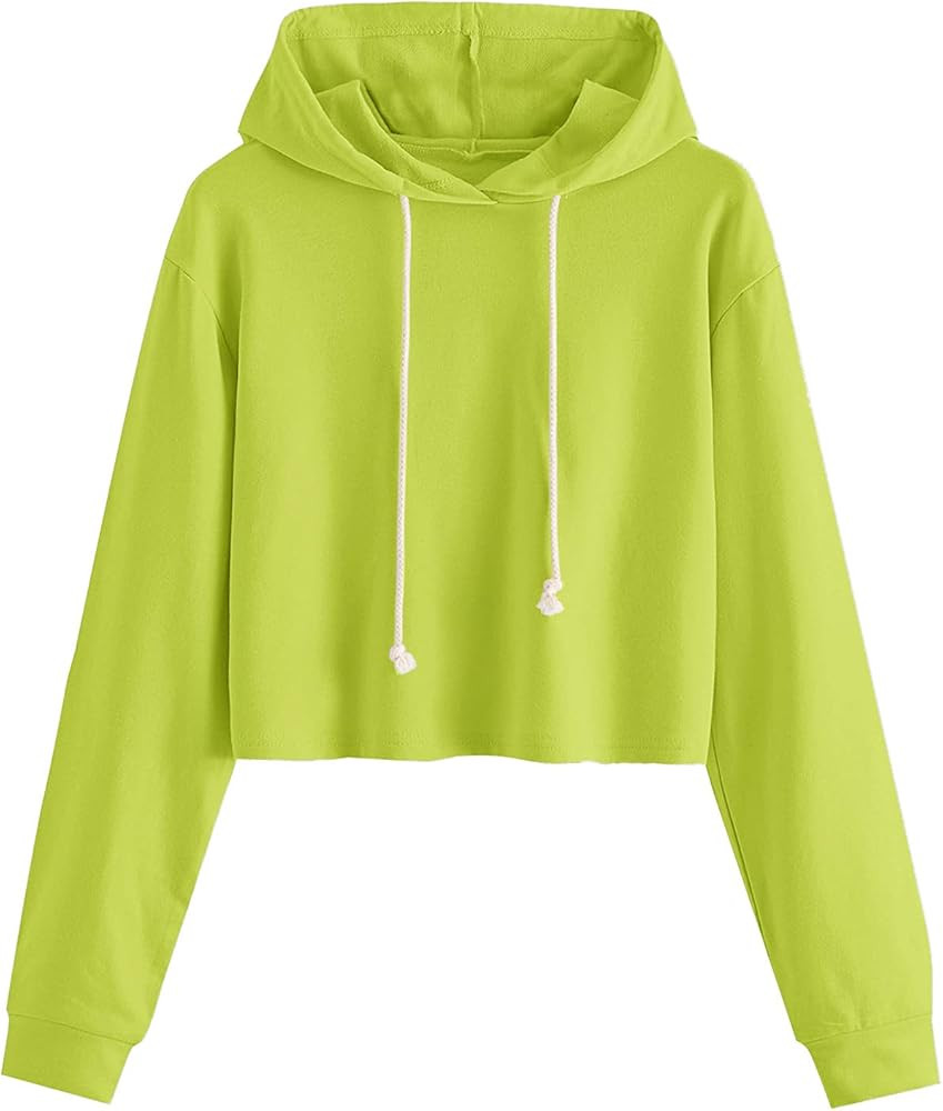MAKEMECHIC Women's Drawstring Cropped Hoodies Casual Plain Workout Crop Tops Sweatshirt | Amazon (US)