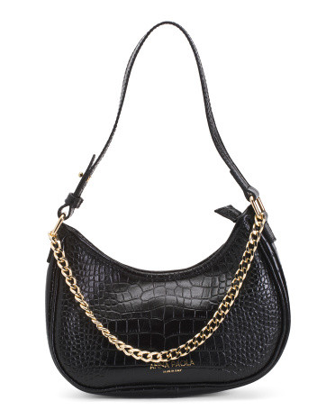 Made In Italy Leather Shoulder Bag With Chain Carry Handle | TJ Maxx