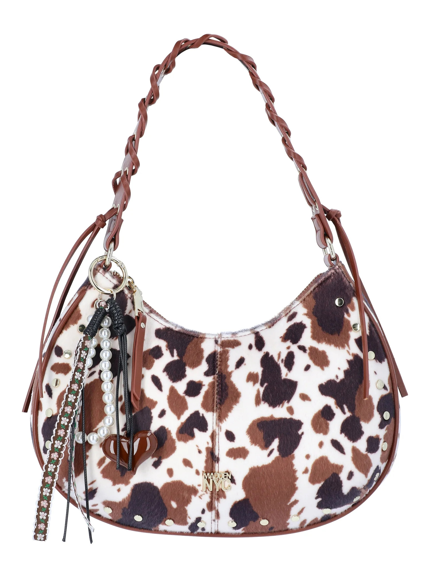 Madden NYC Women's Half Moon Stud Shoulder Bag, Cow Print | Walmart (US)