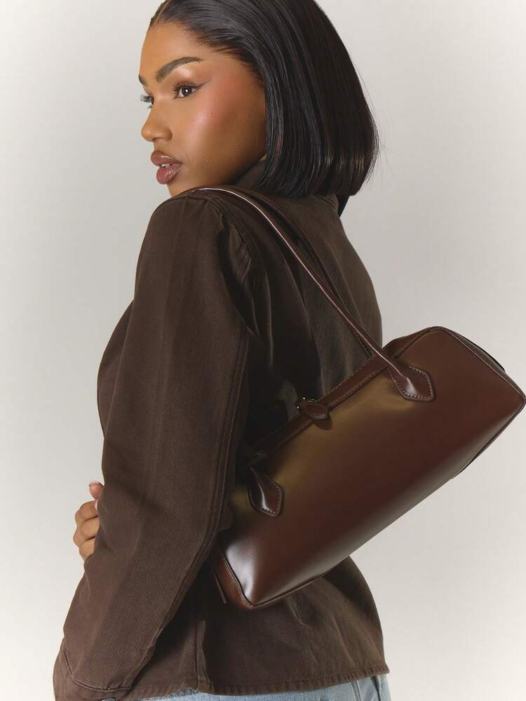 MUSERA Slim Long Strap Faux Leather Bowler Bag | SHEIN