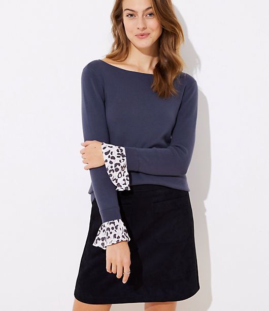 LOFT Spotted Flounce Cuff Sweater | LOFT