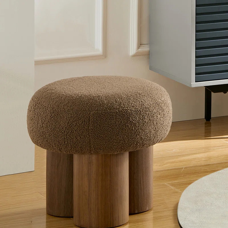 Mushroom Stool, Brown Lamb Wool Seat, Barrel PVC Pipe With Walnut Veneer | Wayfair North America