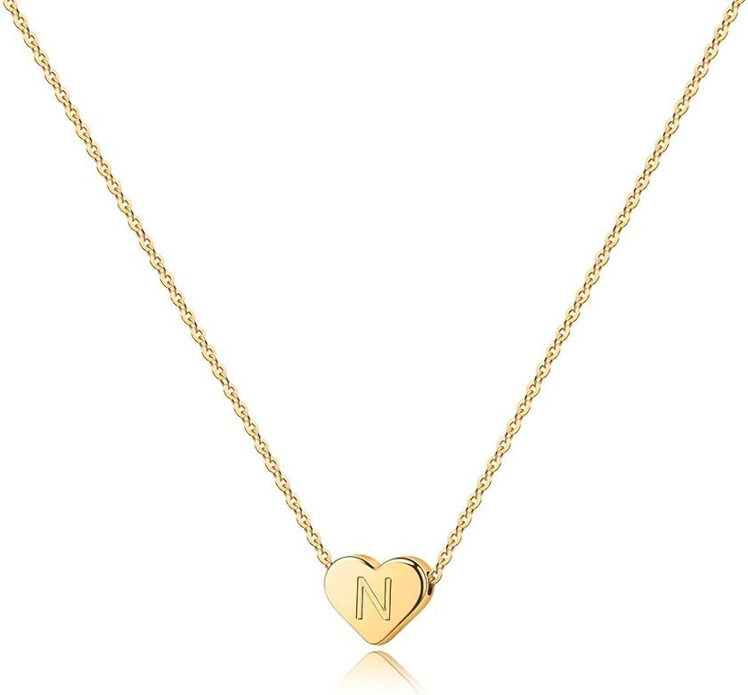 Amazon.com: Heart Initial N Necklace for Women - 14K Gold Filled Heart Initial Necklaces for Wome... | Amazon (US)