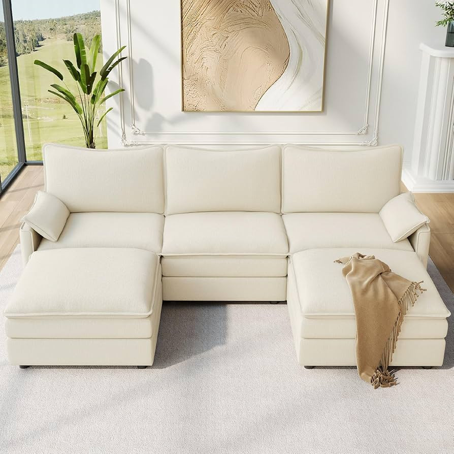 Vesgantti 108" U Shaped Sectional Couch, Comfy Cloud Modular Sectional Sofa with 2 Ottoman Deep S... | Amazon (US)