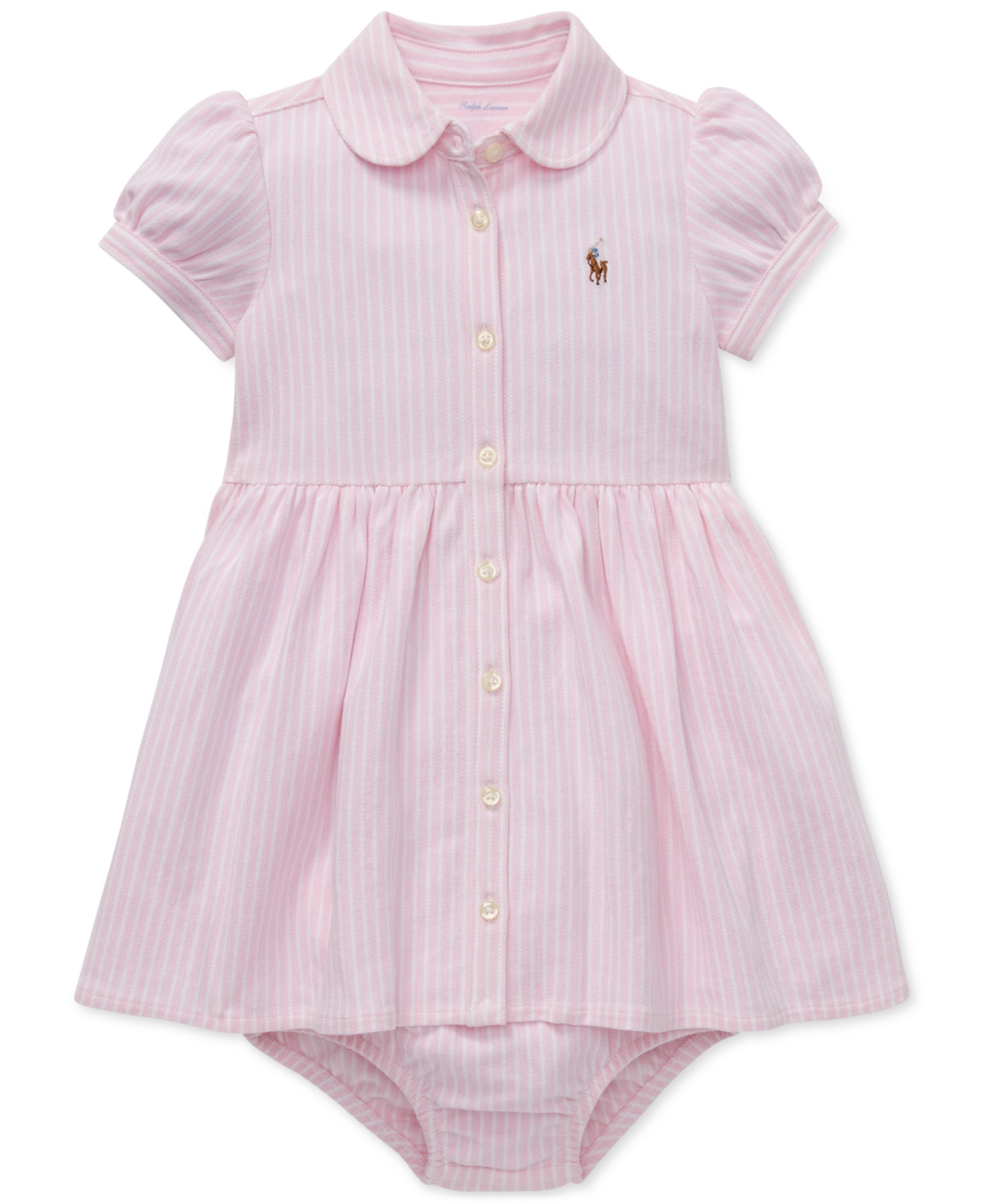 Polo Ralph Lauren Baby Girls Striped Knit Oxford Dress - Carmel Pink/White | Macy's