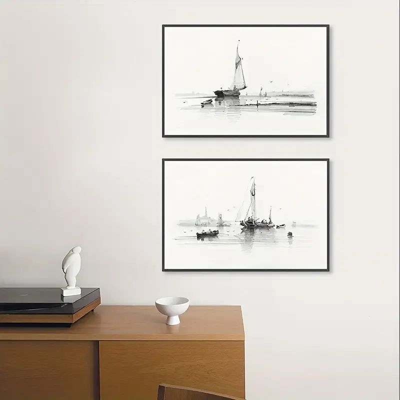 2pcs Minimalist Vintage Sailboat Canvas Print for Home Office Decor - Neutral Wall Art for Living... | Temu Affiliate Program