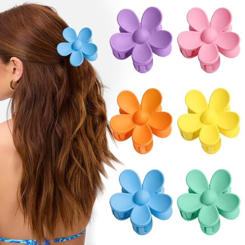 Flower Hair Claws for Women, 6 Pack Matte Flower Hair Clips, Non-Slip Strong Hold Hair Clip, C Hair Accessories for Women and Girls, ute Colourful Claw Clip for Thick and Thin Hair | Amazon (UK)