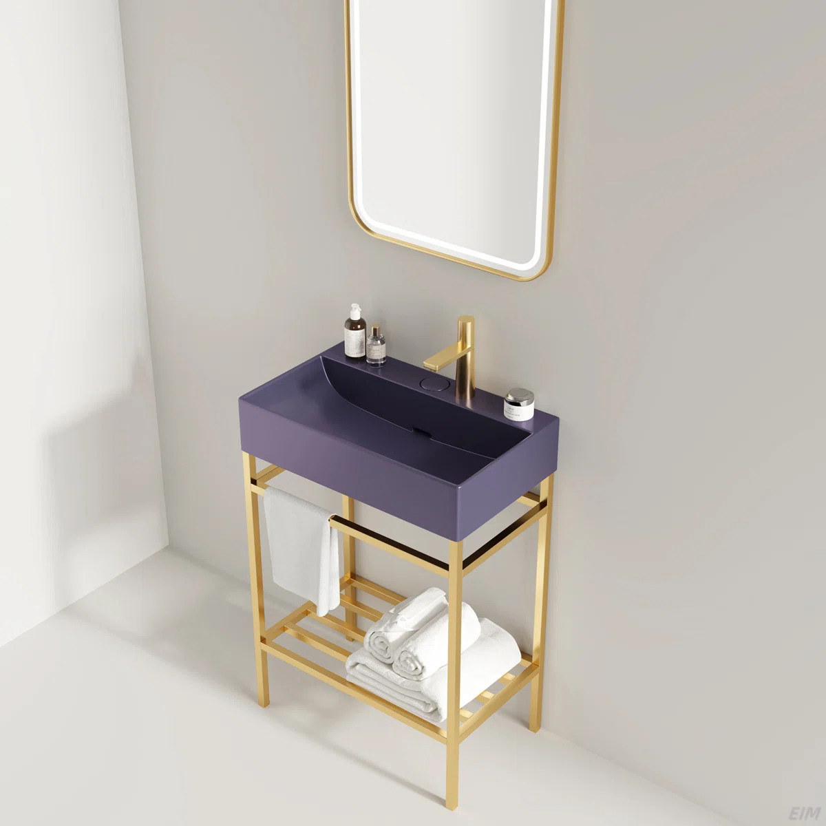 24" Bathroom Vanity With Ceramic Basin, Freestanding Bathroom Console Sink Set, Glossy Purple Rec... | Wayfair North America
