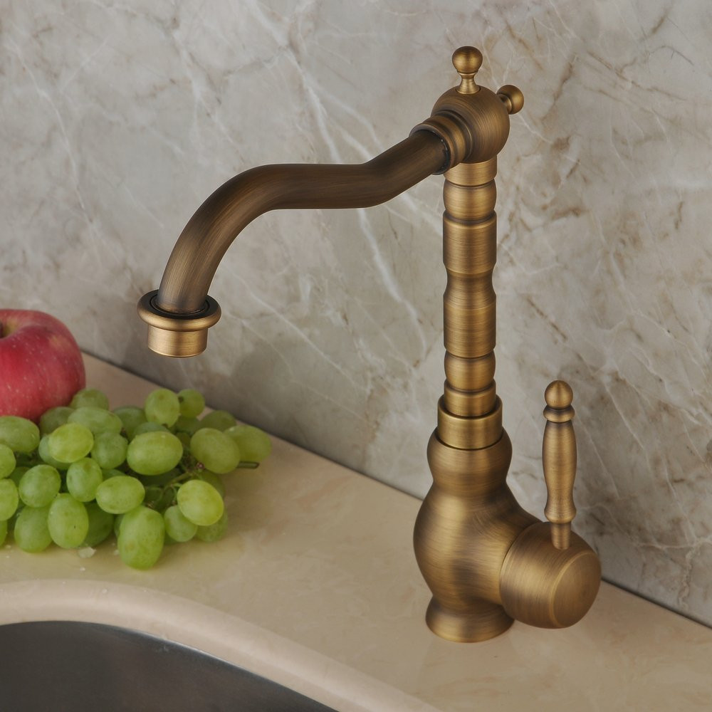 Hiendure® Antique Brass Unique Designer Plumbing Fixtures Single Hole Long Curve Spout Kitchen F... | Amazon (US)