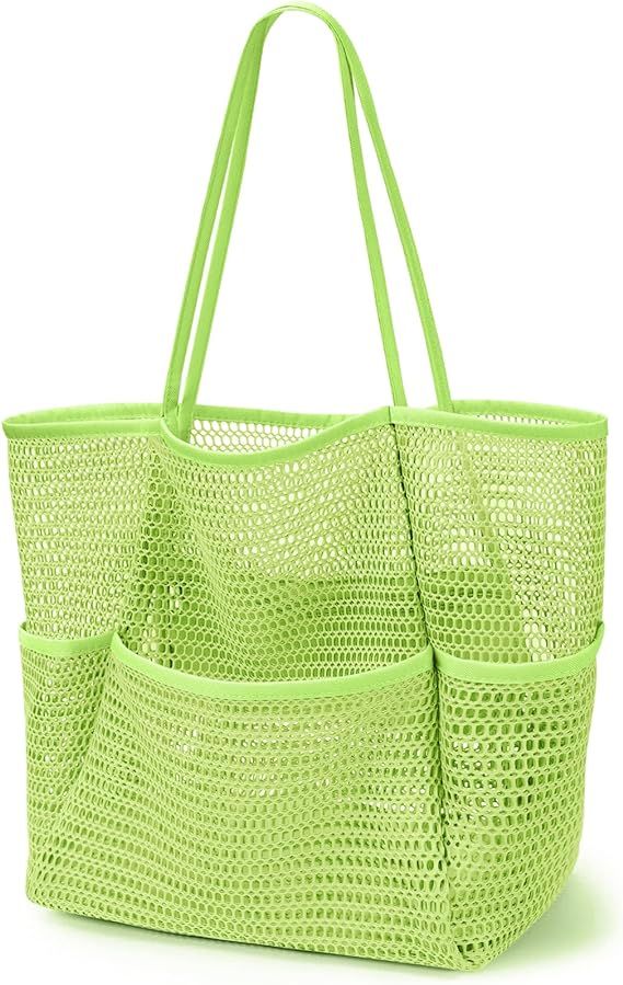 KPX Mesh Beach Bag with Mini Pocket, Tote Beach Bags for Women Large Foldable Mesh Swimming Bag -... | Amazon (US)