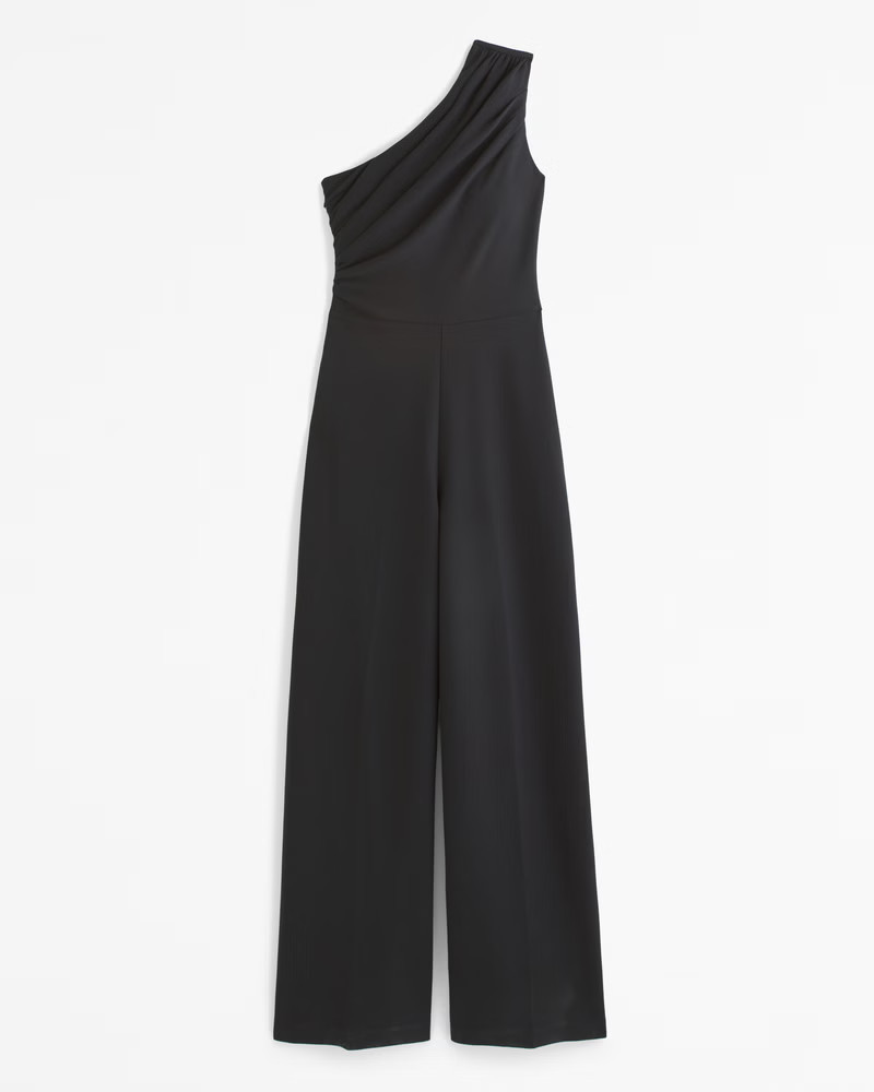 Abercrombie & Fitch Women's One-Shoulder Crepe Jumpsuit in Black - Size XXS | Abercrombie & Fitch (US)
