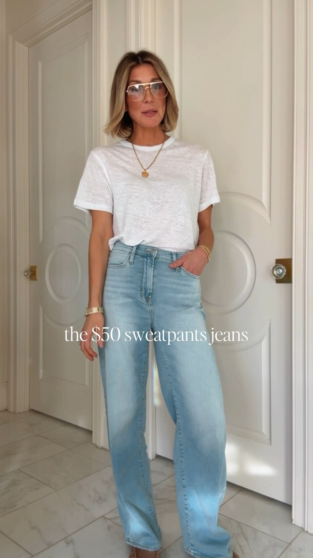 The viral $50 sweatpant jeans 👖
So comfortable, come in 3 washes, and fit true to size. I’m wearing my true size here — I’m 5'7" for reference. 

#LTKootd