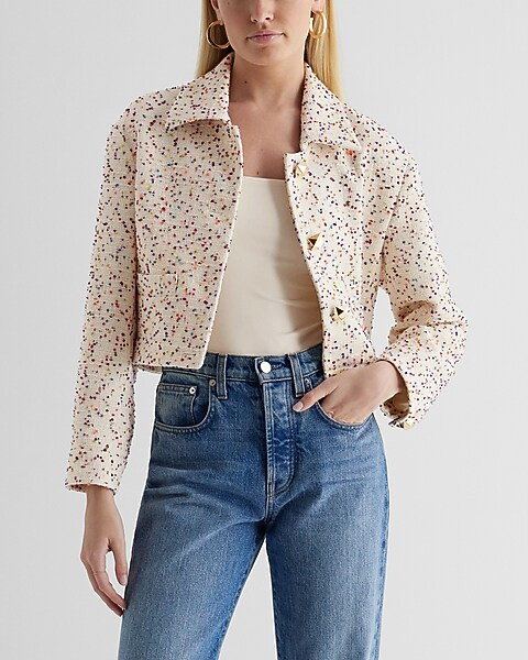 Speckled Boucle Cropped Jacket | Express