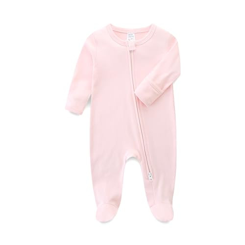 Hikido Newborn Essential Stuffs Premium Quality 100% Organic Cotton Footies Long Sleeve Infant Coming Home Romper for 0-3 Months Pink | Amazon (US)