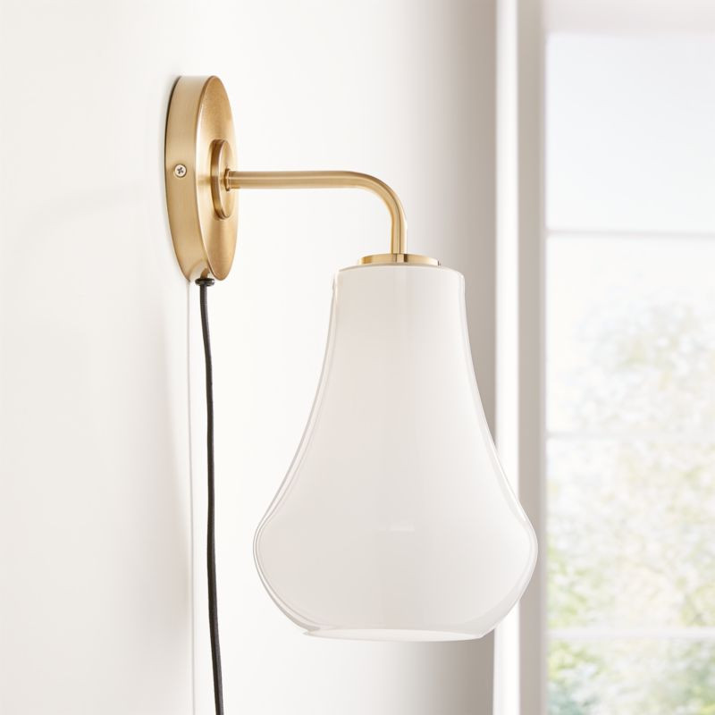 Arren Brass Wall Sconce with Milk Teardrop Shade + Reviews | Crate & Barrel | Crate & Barrel