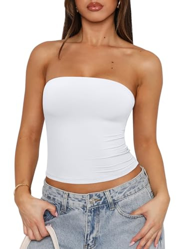 REORIA Women's Strapless Tube Top Double Lined & Non-Slip Y2K Backless Crop Tops for Summer Going... | Amazon (US)