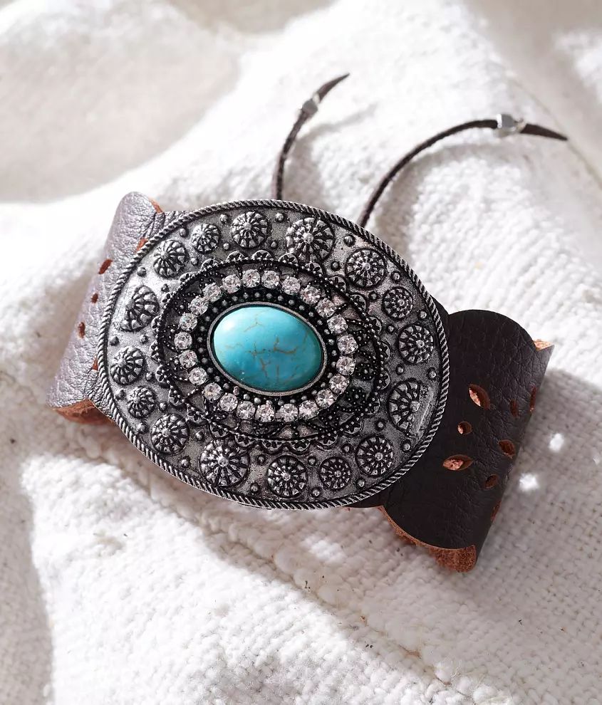 Turquoise Stone Leather Bracelet | Buckle