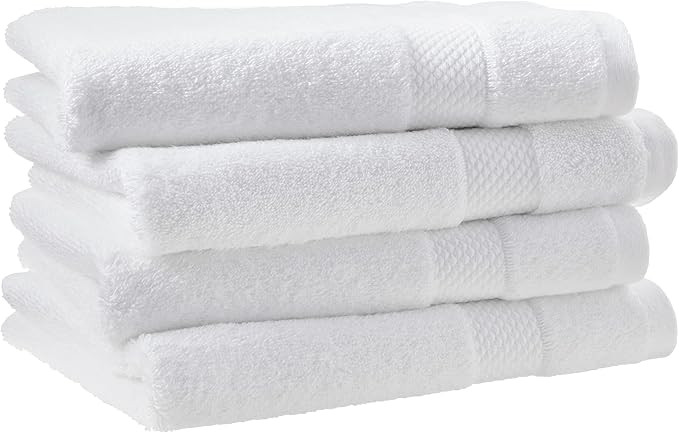 Amazon Aware 100% Organic Cotton Plush Bath Towels - Hand Towels, 4-Pack, White | Amazon (US)