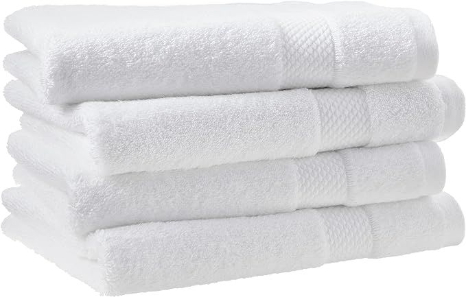 Amazon Aware 100% Organic Cotton Plush Bath Towels - Hand Towels, 4-Pack, White | Amazon (US)