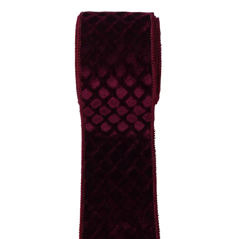 Burgundy Diamond Pattern Velvet Christmas Ribbon, 2.5" x 12', by Holiday Time | Walmart (US)