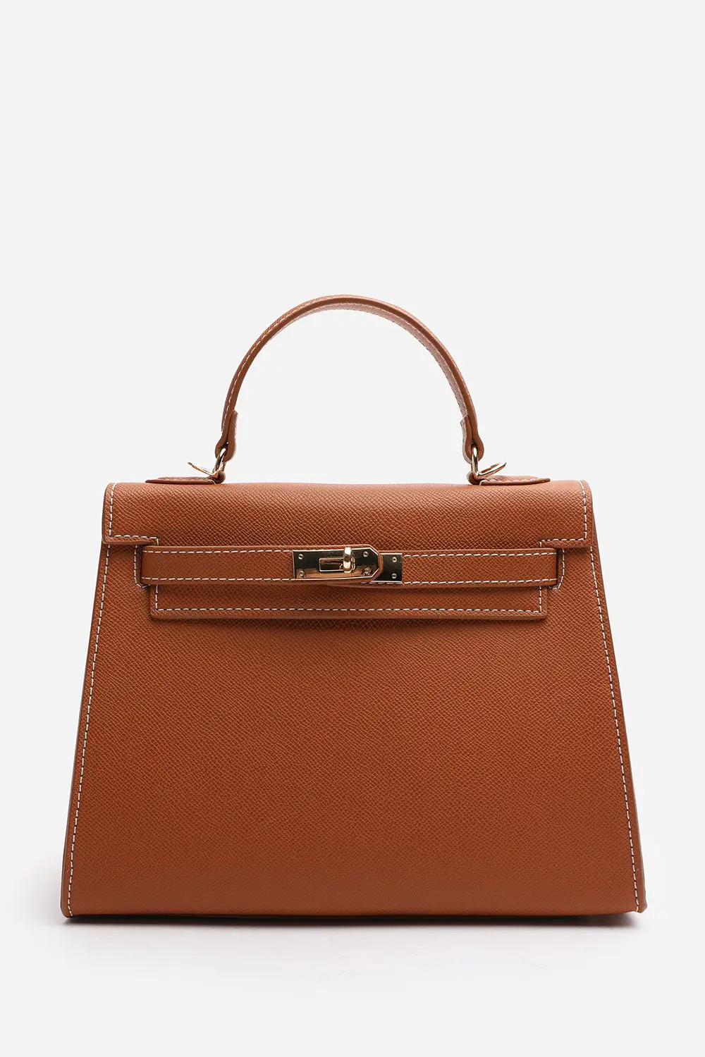 Tan Where's That From 'Lluvia' Top Handle Satchel Mini Tote Bag with Turn-Lock Closure | Boohoo | Boohoo.com (UK & IE)