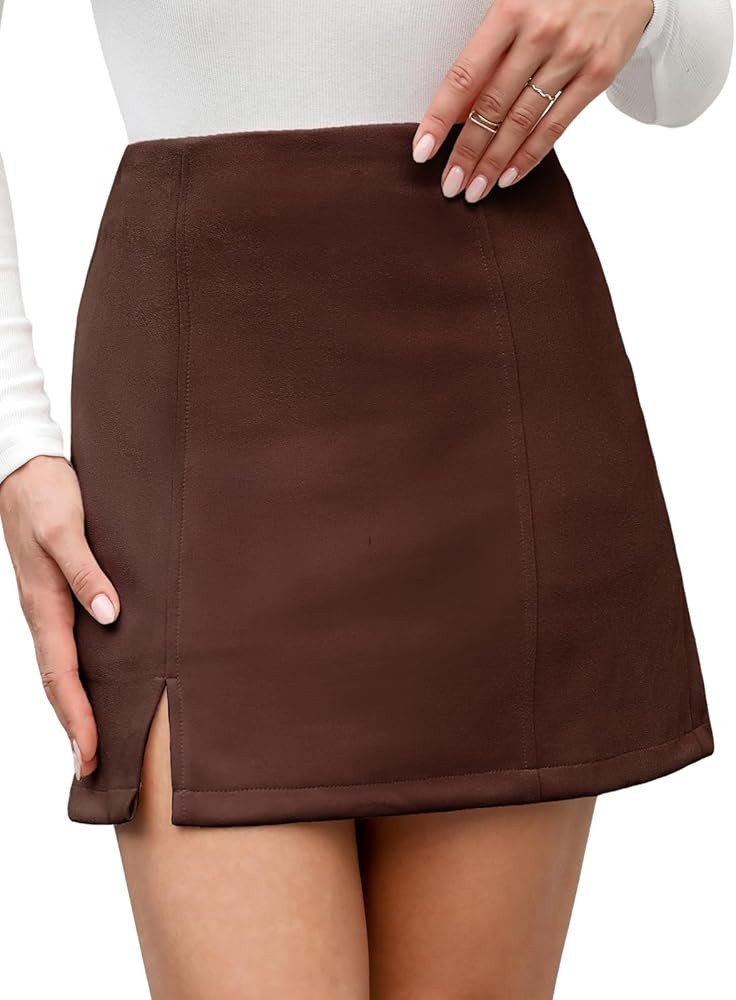 CUPSHE Women Skirts Vegan Suede High Waist Zipper Bodycon Silhouette Short Skirt | Amazon (US)