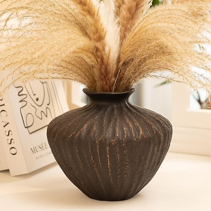 Small Black Ceramic Vase 6 Inch – Handmade Sculptural Decor with Hand-Painted Gold Detailing ... | Amazon (US)