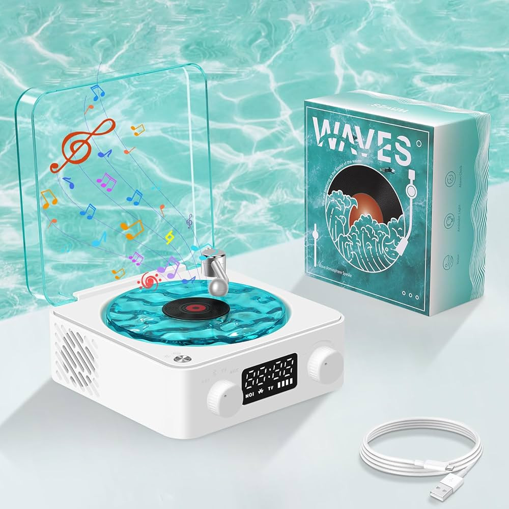 The Waves Vinyl Player, Vinyl Plattenspieler mit Wasserripple-Licht, 360°-Stereo-Record Player m... | Amazon (DE)