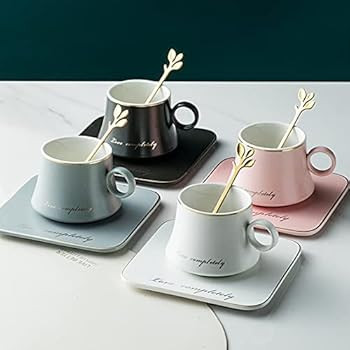 Tea Cups and Saucers Sets, Porcelain Espresso Coffee Cup with Saucers and Spoons, Cappuccino Latte C | Amazon (US)