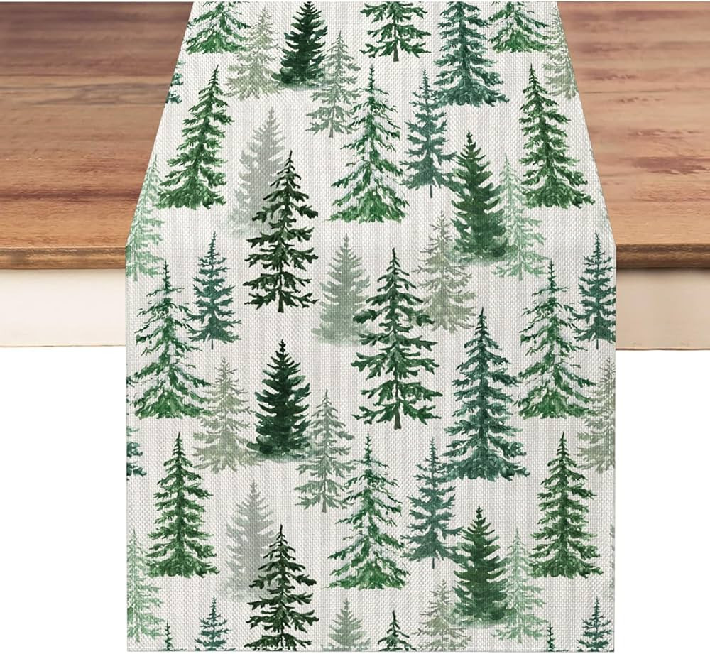 Christmas Winter Table Runner 13x72 Inch, Merry Christmas Green Pine Trees Table Decors for Seaso... | Amazon (US)
