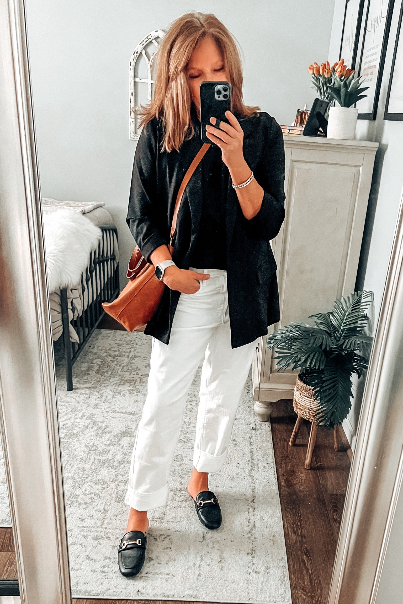 Old Navy jeans on sale $22, styled with Time and Tru black top and knit blazer. Both comes in more colors, fits tts. Time and Tru mules and Madewell crossbody 

OOTD, fall outfit, casual workwear, business casual, blazer outfit, Walmart fashion, Walmart finds

#LTKFindsUnder50 #LTKSaleAlert #LTKWorkwear
