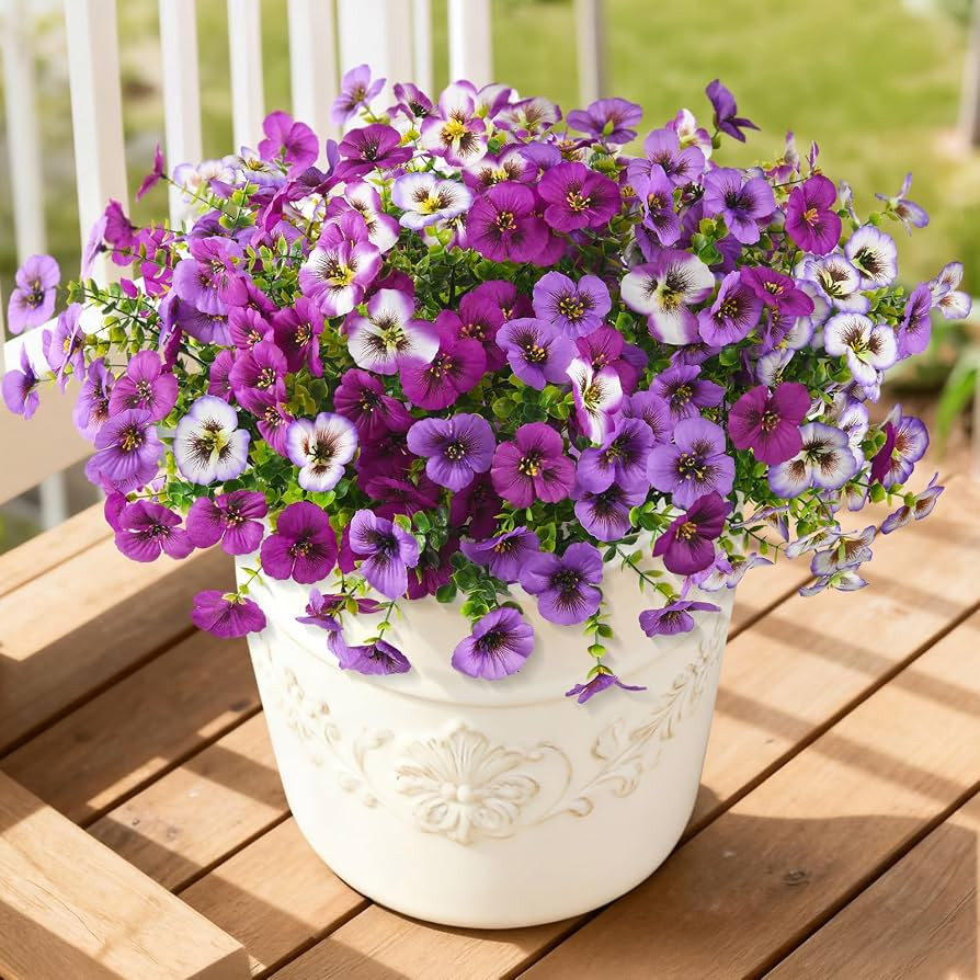 INQCMY Artificial Fake Pansy Flowers for Outdoor, 12 Pcs Faux Silk Pansies Flower for Spring Summ... | Amazon (US)