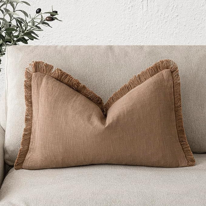 Foindtower Decorative Linen Fringe Lumbar Throw Pillow Covers Cozy Boho Farmhouse Cushion Cover w... | Amazon (US)