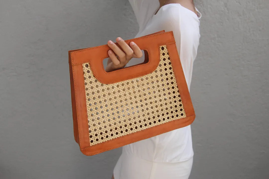Handmade Rattan and Leather Bag for Summer Vacation Outfit Unique Bag - Etsy | Etsy (US)