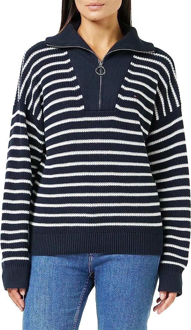 Tommy Hilfiger Women's Hayana Stripe Zip-up Sweater | Amazon (UK)