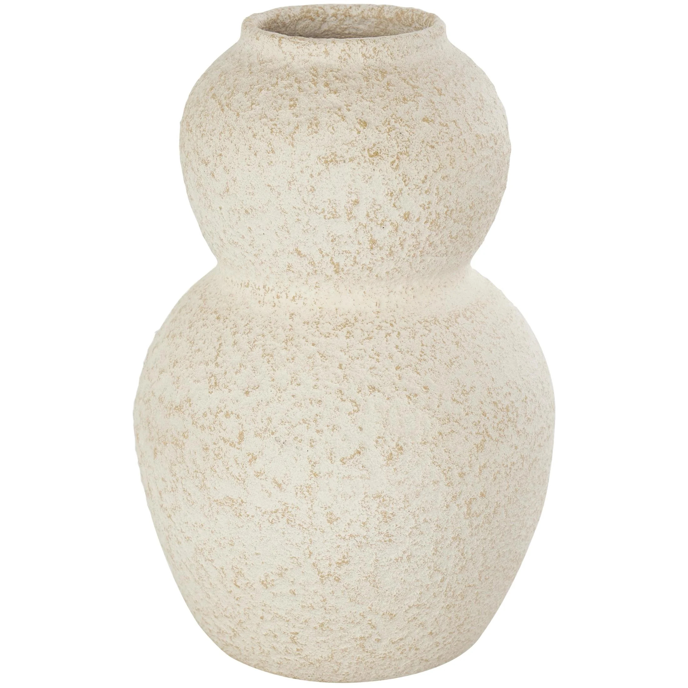 DecMode 12" Hourglass Textured Cream Ceramic Vase with Brown Distressing | Walmart (US)