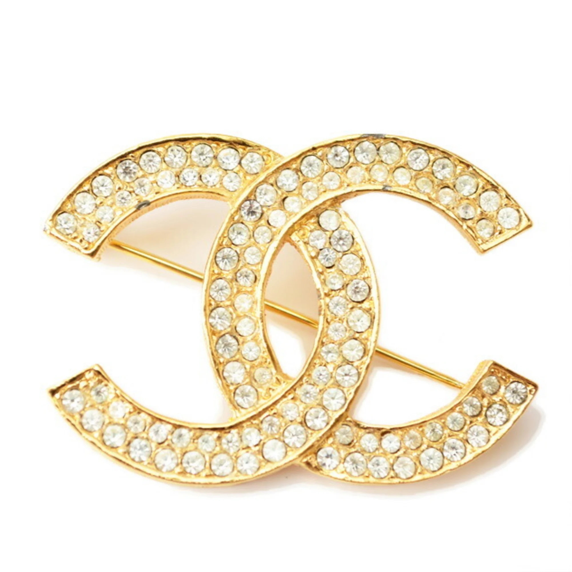 Pre-Owned CHANEL brooch pin here mark rhinestone gold (Good) | Walmart (US)