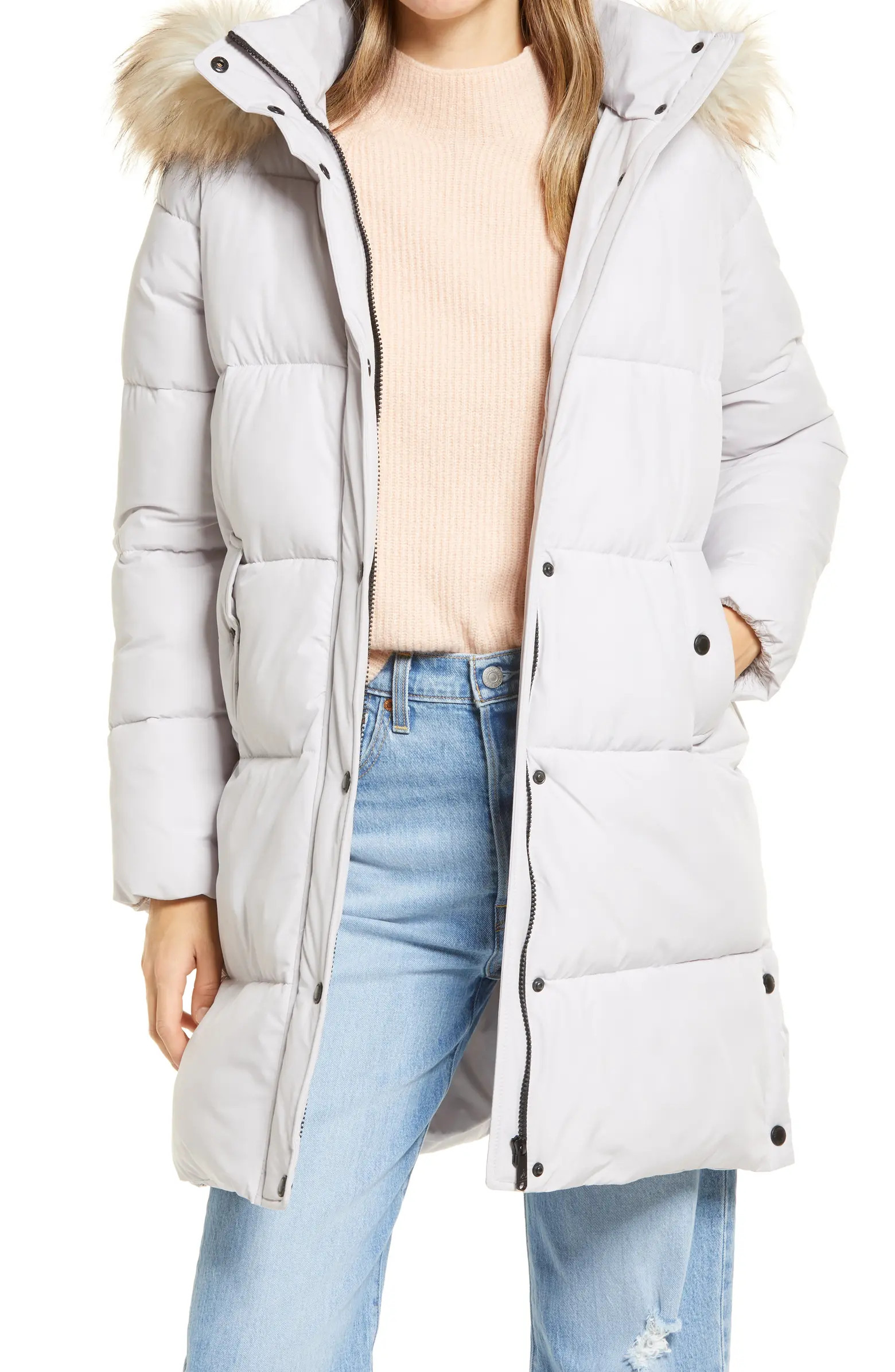 Sam Edelman Cocoon Faux Fur Trim Water Repellent Coat | Nordstrom | Nordstrom