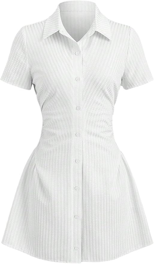 SOLY HUX Women's Striped Short Sleeve Shirt Dress Button Down Collared Fitted Min Dresses | Amazon (US)