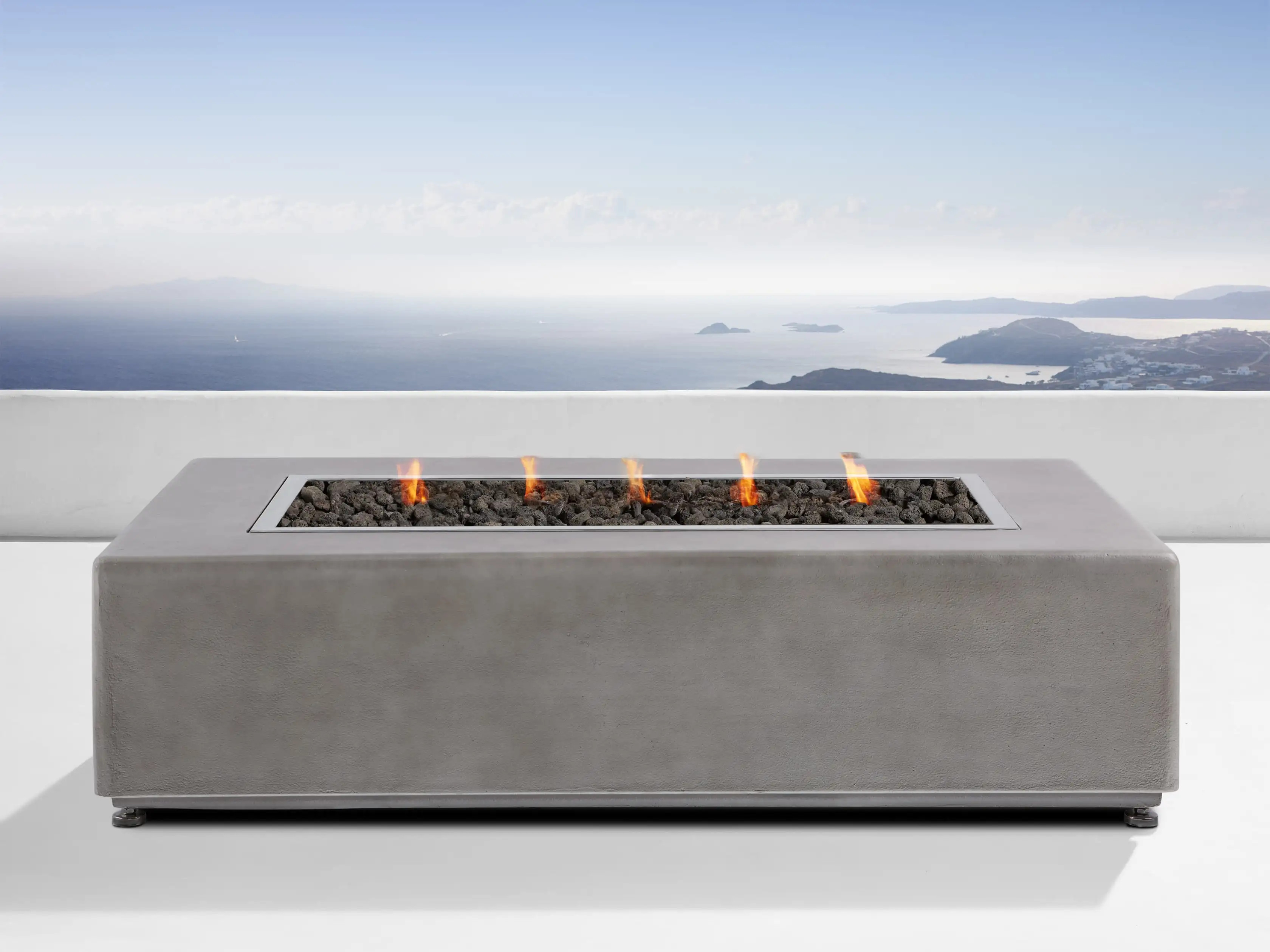Light Grey Rectangle Outdoor Concrete Fire Table | Arhaus