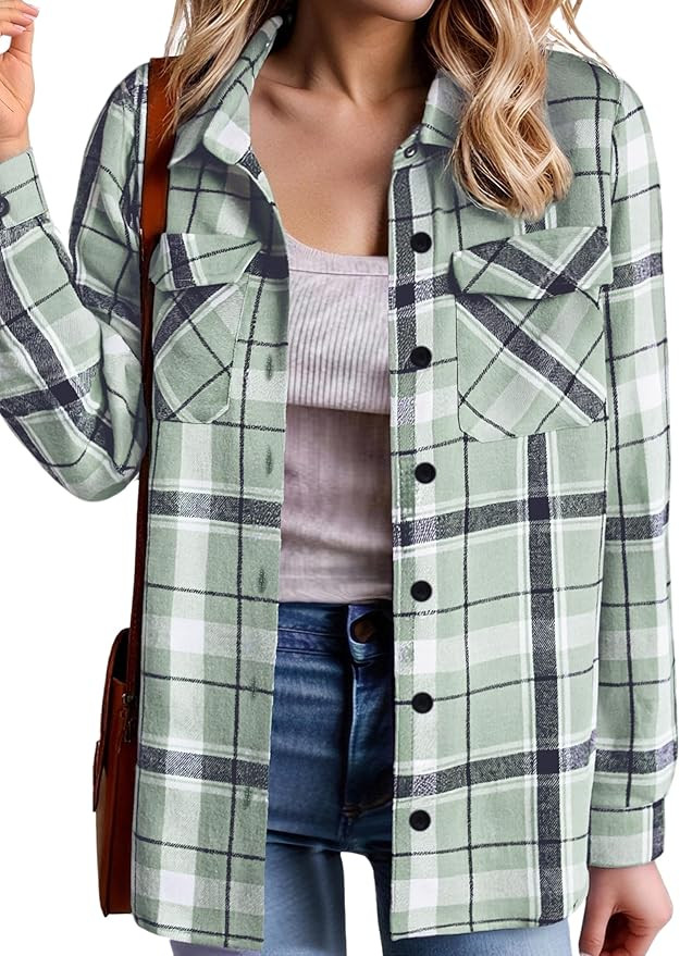 Zeagoo Womens Button Down Flannel Shirts Long Sleeve Plaid Blouses Lightweight Business Dressy Ca... | Amazon (US)