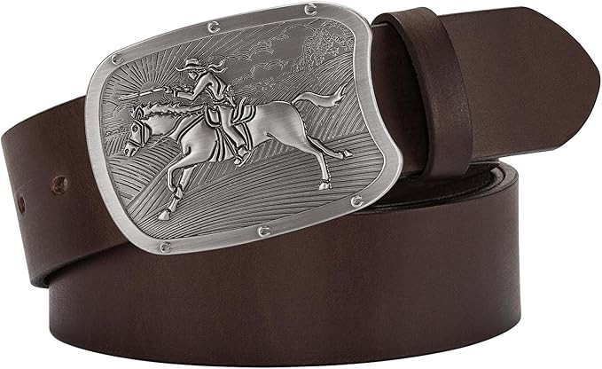 Western Belts for Women Men-Cowboy 1.5" Leather Belt with Golden Silver Buckles | Amazon (US)