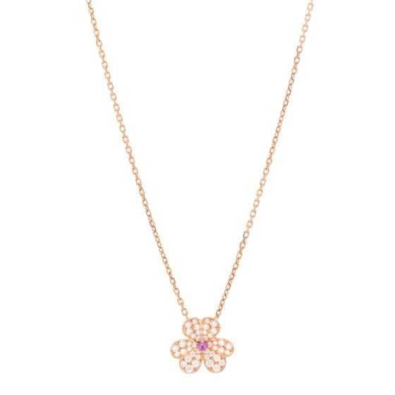 18K Rose Gold Diamond Pink Sapphire Small Frivole Pendant Necklace | FASHIONPHILE (US)