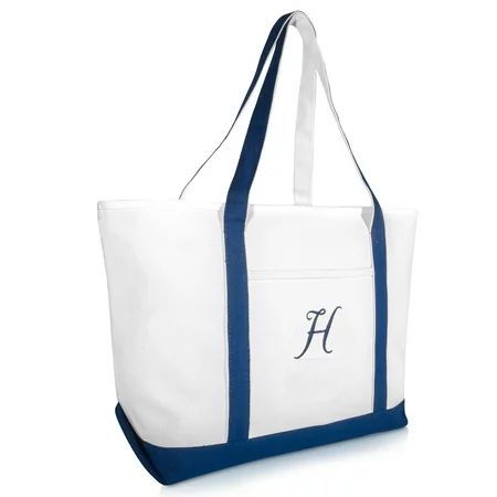 DALIX Quality Canvas Tote Bags Large Beach Bags Navy Blue Monogrammed H | Walmart (US)
