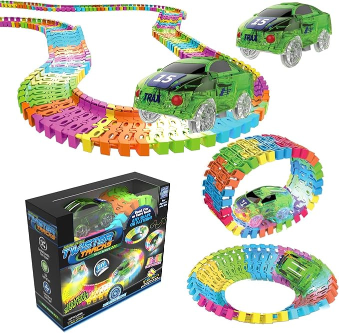 Mindscope Twister Tracks Neon Glow in The Dark 221 Piece (11 feet) of Flexible Assembly Track Rac... | Amazon (US)