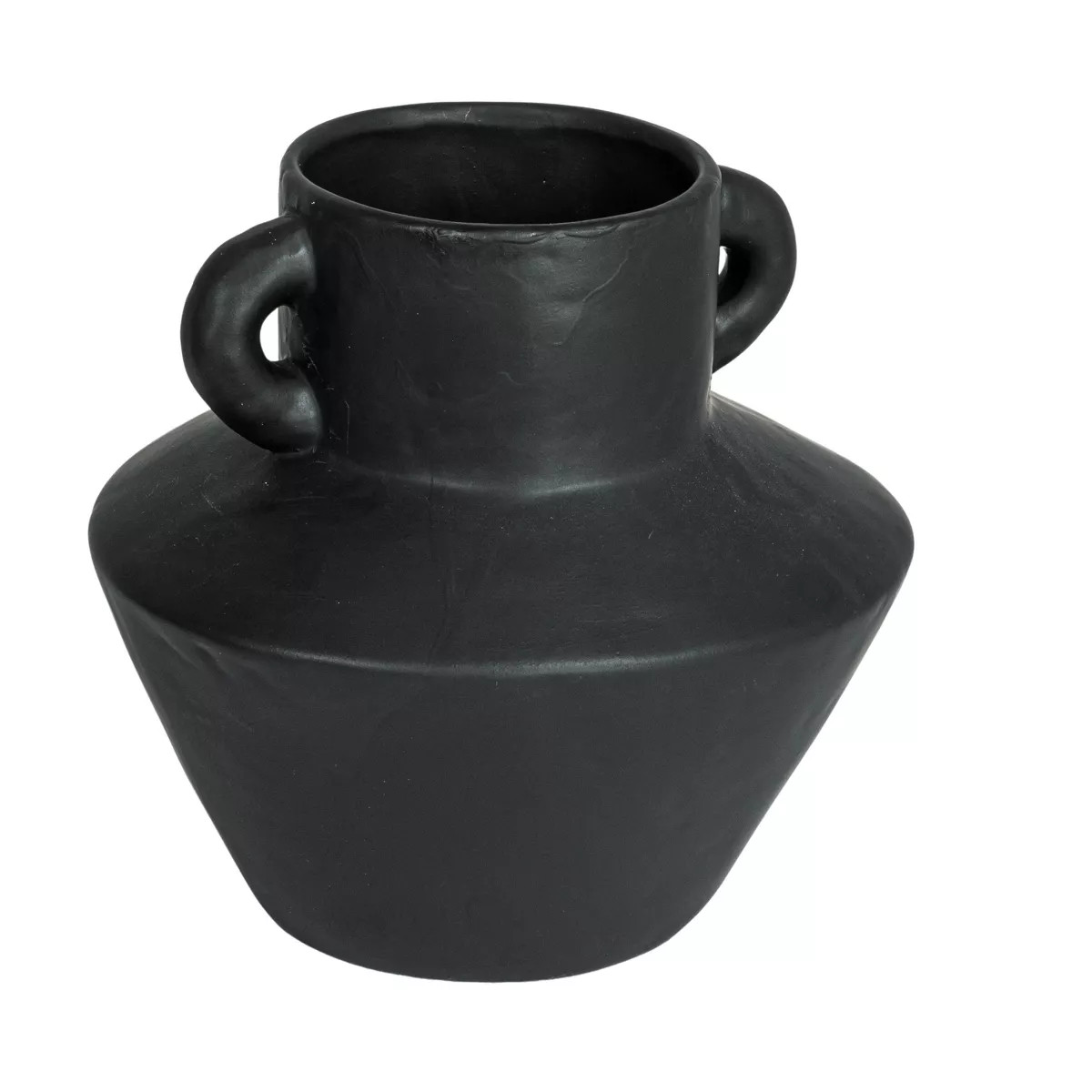 Storied Home Round Stoneware Vase with Reactive Glaze Finish and Vertical Handles, Black | Target